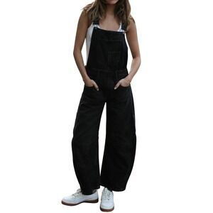 NWT NWT Qazel Vorrlon Black Denim Overalls Barrel Wide Leg Y2K Small